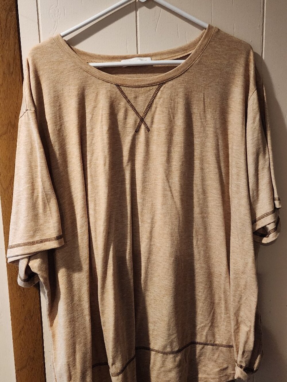 **WellSize Beige Oversized Lounge Top | Women’s 4XL | Soft Casual Short Sleeve T